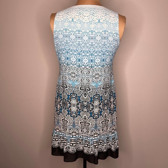 WHBM Oasis Blue Shift Lined Dress Embellished Print Sleeveless Small Petite - Picture 8 of 14